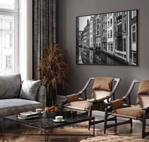 Dutch windows and water reflections in cityscape