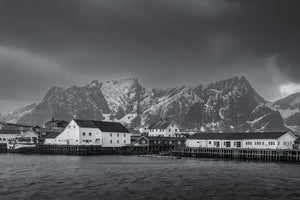 Black and white Lofoten winter landscape
