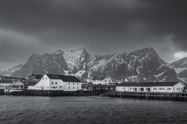 Black and white Lofoten winter landscape