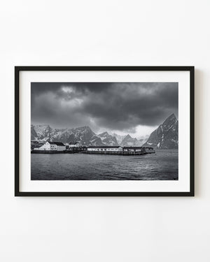 Fishing village surrounded by mountains Lofoten