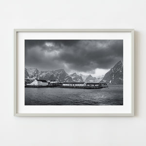 Fishing village surrounded by mountains Lofoten