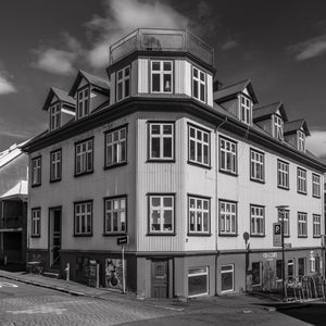 Nordic architecture building in Reykjavik with strong shadows