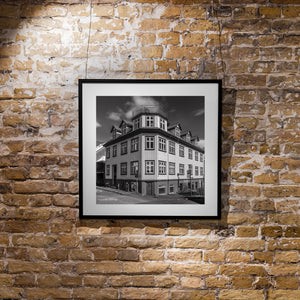 Scandinavian building facade with repeating windows monochrome