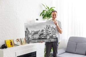 Morning light on European river scene