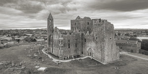 Black and white panorama of Rock of Cashel
