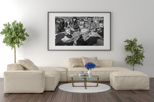 Black and white portrait of man on farm wagon in Suceava