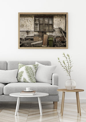 Boarded window on aged Transylvanian farmhouse