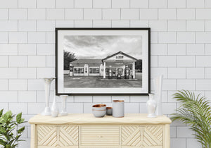 Classic Route 66 scene with Ambler's Texaco gas station