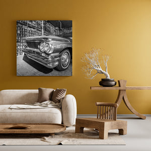 Monochrome classic vehicle front grill and headlights