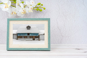 Blue Ontario Barn Beneath a Snow Covered Roof Winter Wall Art