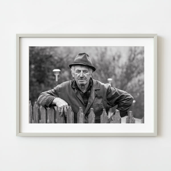 Rural Romanian farmer portrait black and white