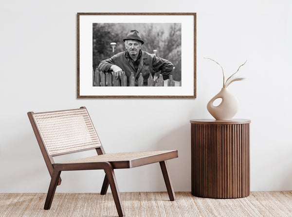 Black and white rural Romanian farmer portrait