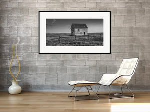 Rustic farmhouse wall print in monochrome