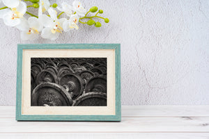 Rows of Rusted Rail Car Wheels Black and White Wall Art