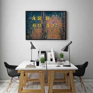 Faded paint and rust on railcar