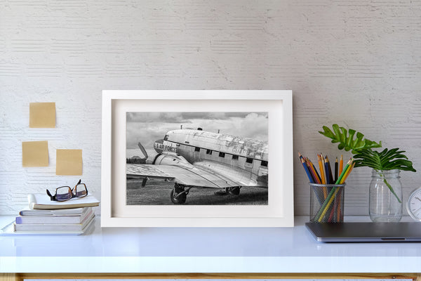 Close-up of weathered U.S. Air Force plane in a field, vintage aviation wall art