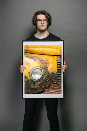 Weathered yellow truck photo for wall