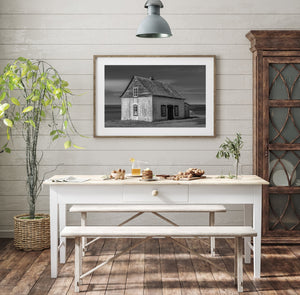 Black and white Canadian rural landscape artwork