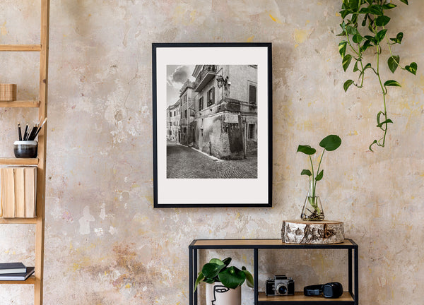 Italian architecture and cobblestone street photo print