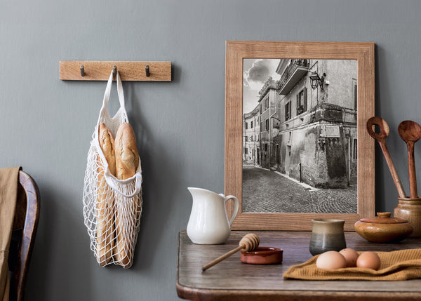 Weathered buildings on Italian cobblestone road