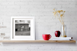 Patriotic barn wall photograph in black and white