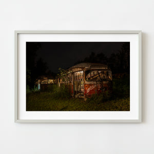 Rusting street car busses at night | Photo Art Print fine art photographic print