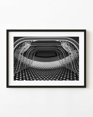 SAHMRI curved balconies and triangular glass grid in black and white