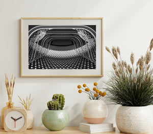 Interno dell'edificio SAHMRI in bianco e nero