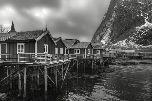 Black and white Norwegian cabins