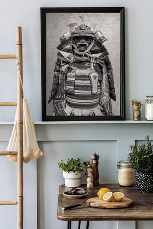 Image monochrome du casque et du masque de samouraï