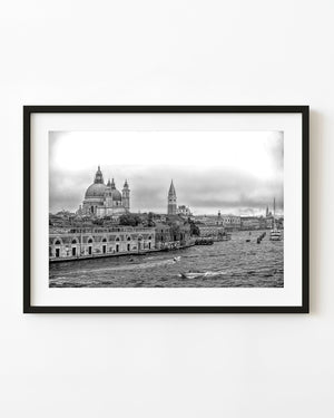 Santa Maria della Salute across the Grand Canal in black and white