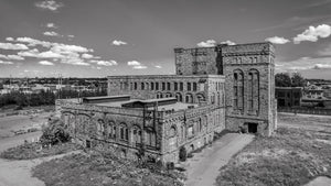Ehemaliges Industriegebäude aus Stein, Luftaufnahme, Sault Ste Marie