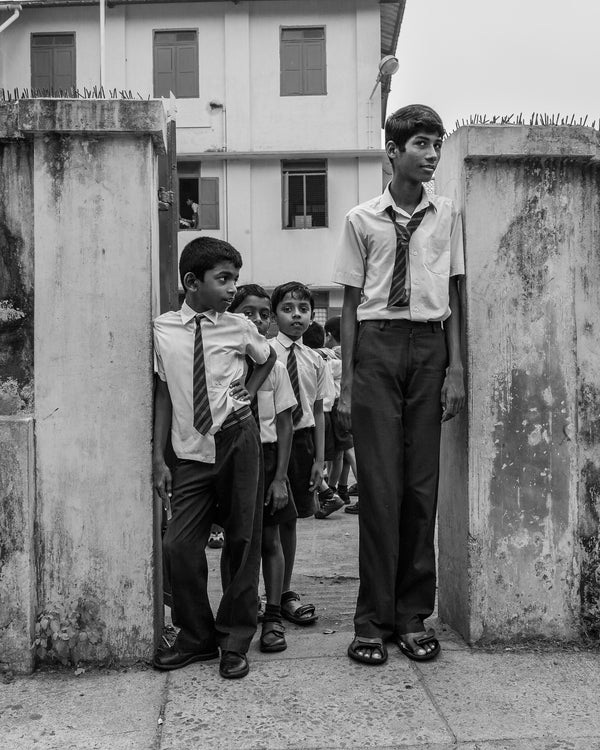 Black and white schoolboys India photo