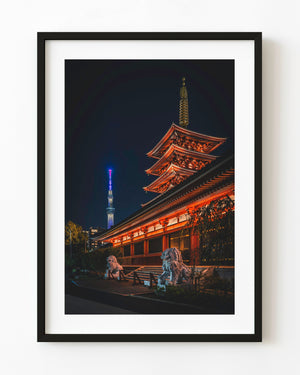 Sensoji Temple and illuminated Tokyo Skytree at night