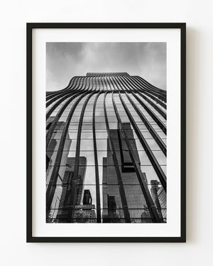 Seoul skyscraper reflections in black and white