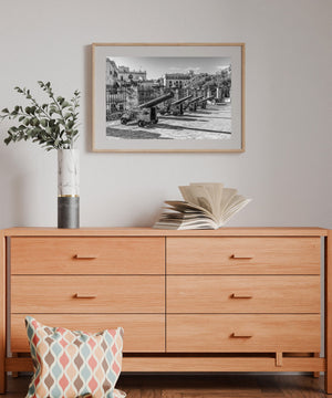 Shadows of cannons on cobblestones Havana