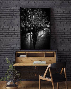 Shadowy figure of a woman walks alone on the streets of New York City | Photo Art Print fine art photographic print