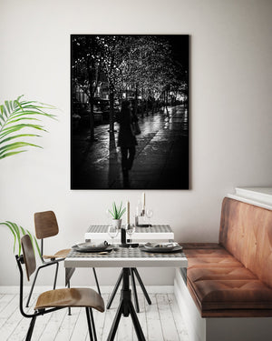 Shadowy figure of a woman walks alone on the streets of New York City | Photo Art Print fine art photographic print
