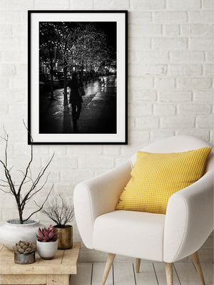 Shadowy figure of a woman walks alone on the streets of New York City | Photo Art Print fine art photographic print