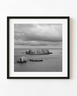 Sheep Island off Northern Ireland in black and white