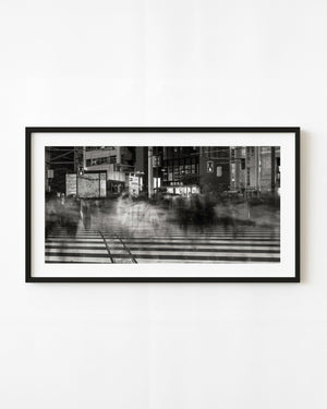 Shibuya Crossing after rain in black and white