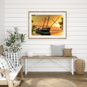 Tranquil morning light on Lake Ontario boat wreck