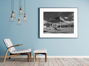 Texas steakhouse Route 66 abandoned black and white