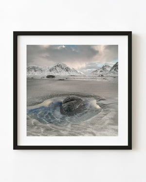 Skagsanden winter beach with a reflecting rock pool