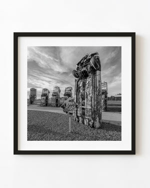 Slug Bug Ranch Volkswagen sculpture in black and white