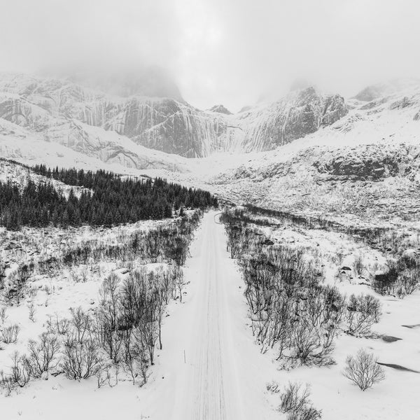 Norway winter landscape black and white photo