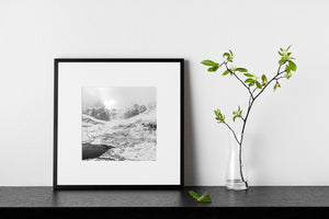 Norway winter scene mountains and lake black and white