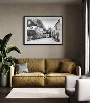 Scandinavian street scene in black and white