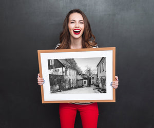 Historic Nordic homes in snowy setting