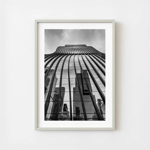 monochrome skyscraper with curved architectural lines
